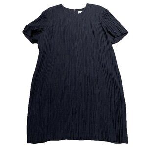 Tamotsu Wool Silk Dress Sheath Size XL Black Textured Minimalist Quiet Luxury